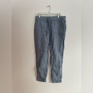 Athleta 100% Linen Retreat Jogger Pants Blue Elastic Waist High Rise Beach 14